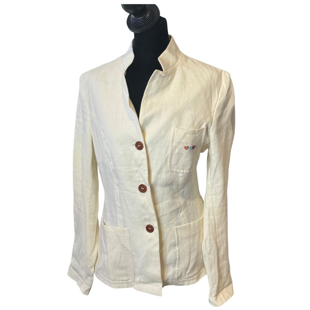 Luis Trenker Italian 100% Flax Linen Blazer Women's XS S Jacket Quiet Luxury